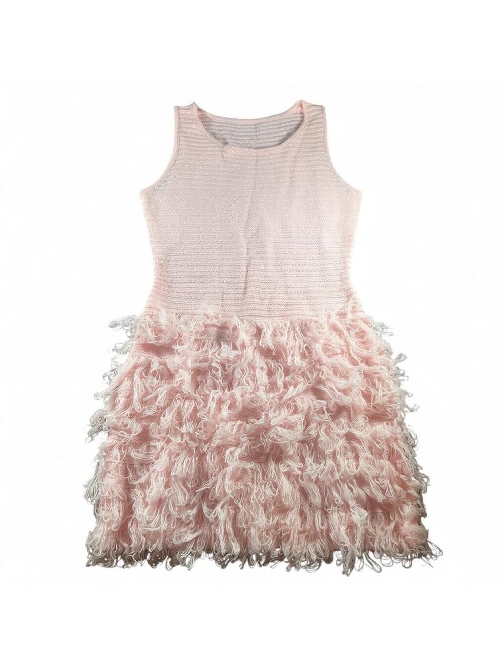 Handmade Glinda Style Baby Pink Knit Shaggy Fringe Mini Dress